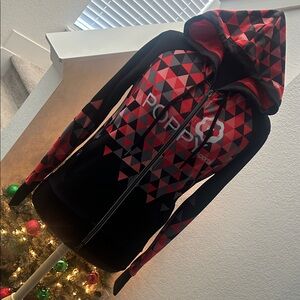 POPPY Black and Coral Triangle Reflective Hoodie